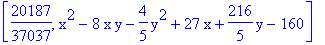[20187/37037, x^2-8*x*y-4/5*y^2+27*x+216/5*y-160]